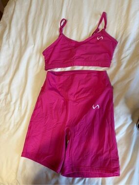 TLF Magenta Two-Piece Active Set - Sports Bra & High-Waist Bike Shorts